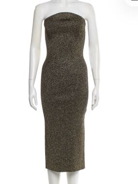 KHAITE Strapless Metallic Knit Bodycon Dress